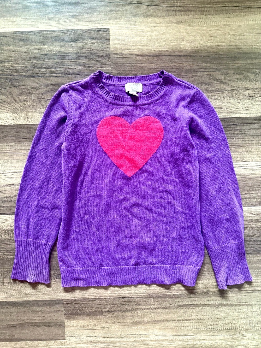 1989 Place Purple Crewneck Sweater with Shimmering Pink Heart